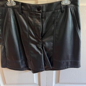 High Waist Black Leather Women's Shorts